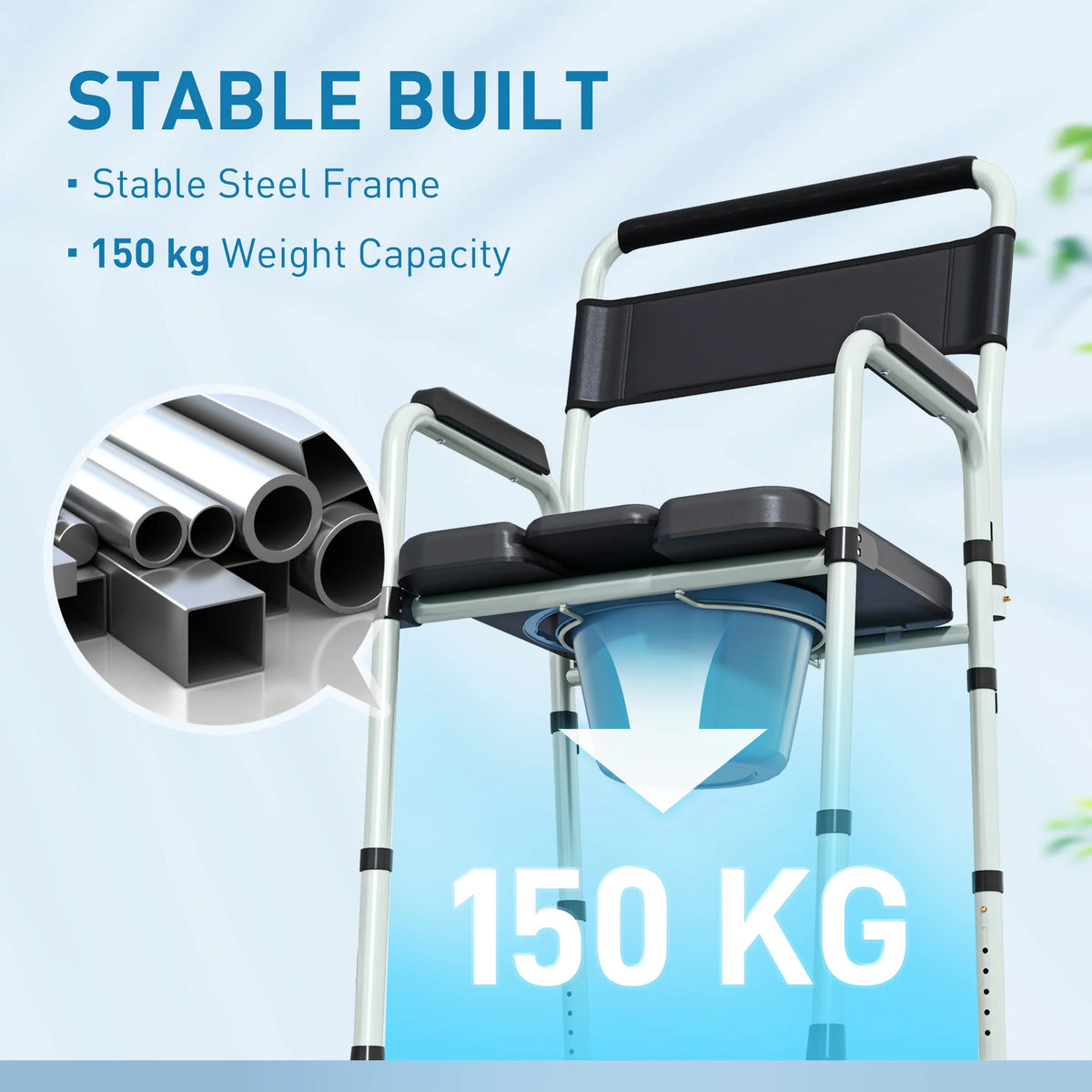 HOMCOM Adjustable Bedside Commode Shower Chair With Handles