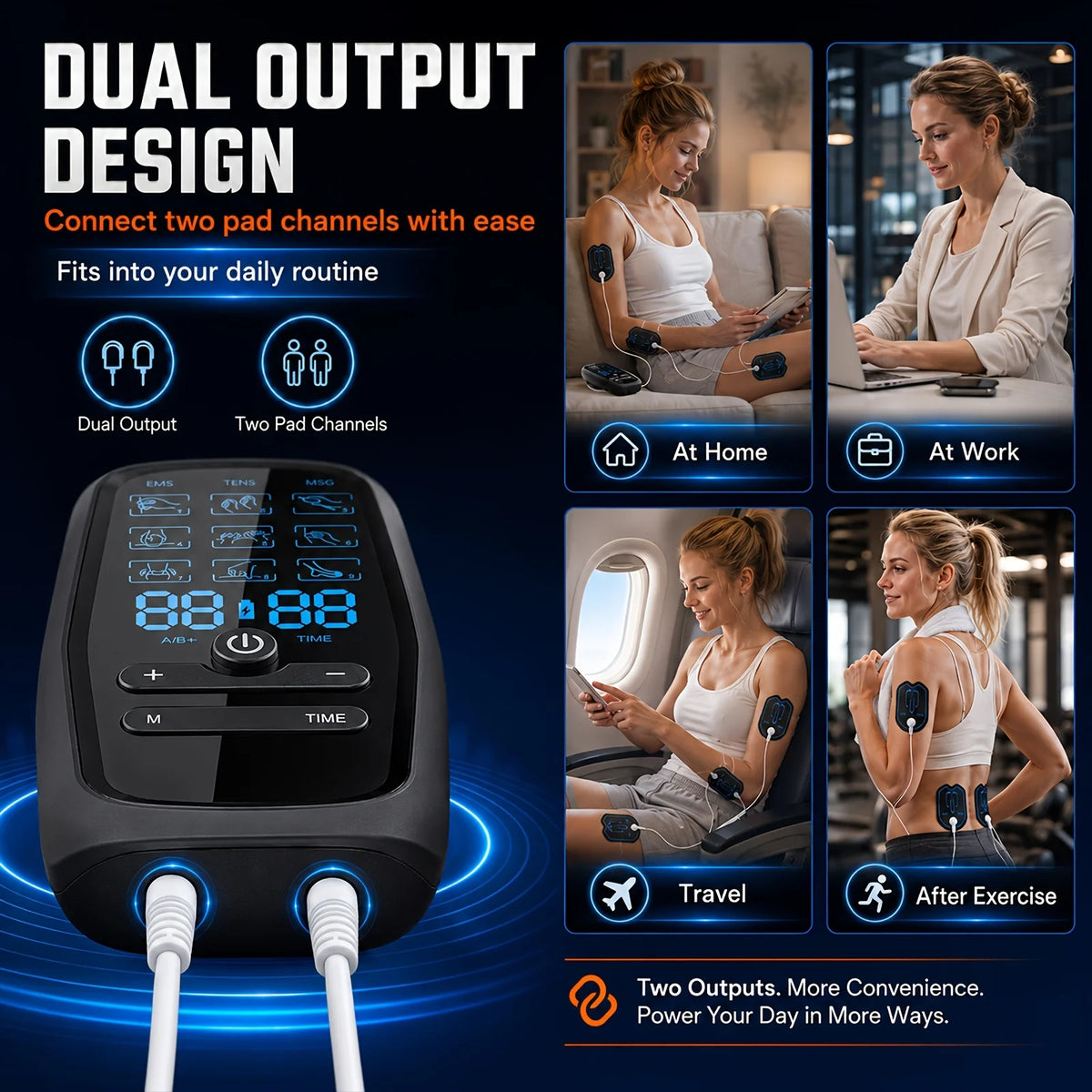 Rechargeable Dual Channel TENS EMS Muscle Stimulator