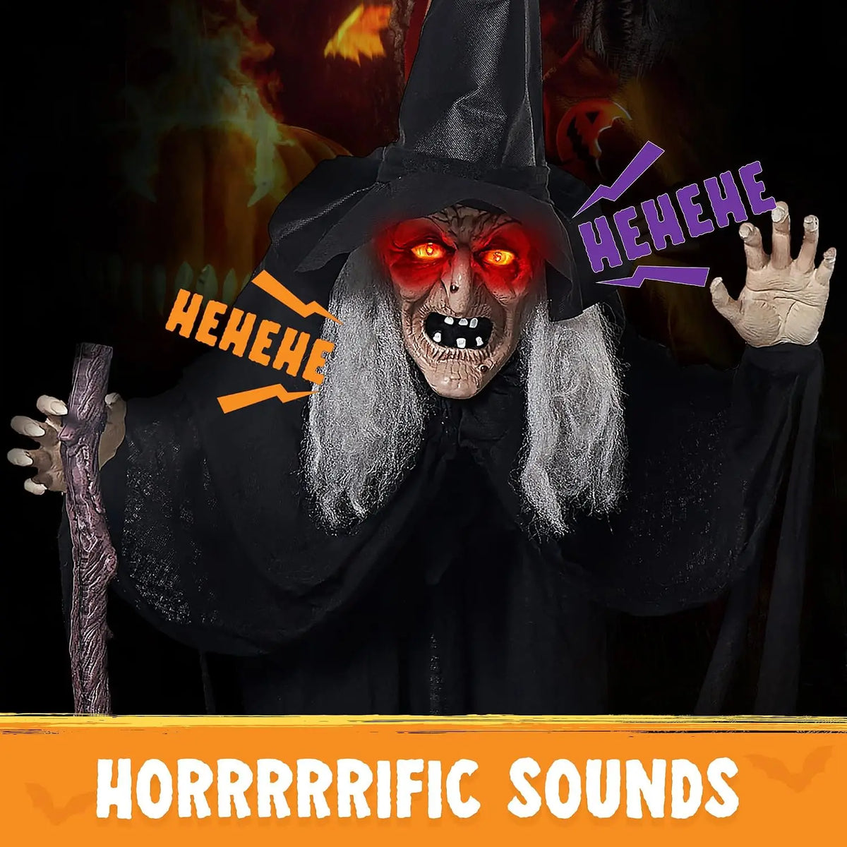 Joyfy Animatronic Witch Halloween Outdoor Prop With Cane And Lights