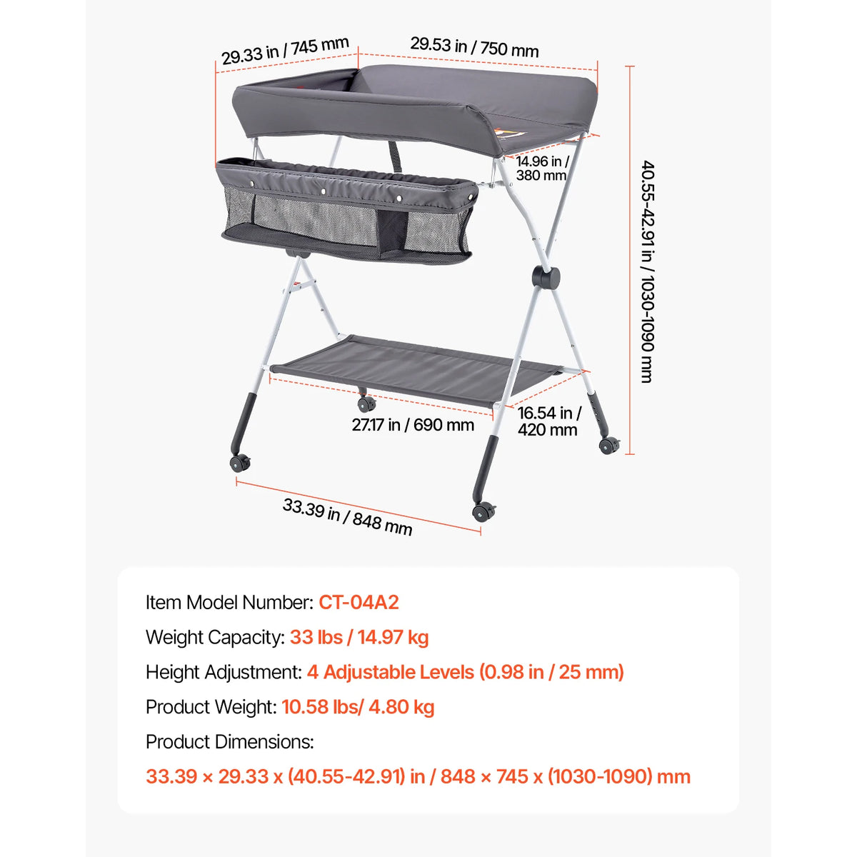 Succebuy Foldable Baby Changing Table With Adjustable Height Storage Drawers