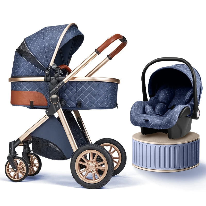 Luxury Baby Stroller 3 in 1 High Landscape Baby Cart Can Sit Can Lie Portable Pushchair Baby Cradel Infant Carrier
