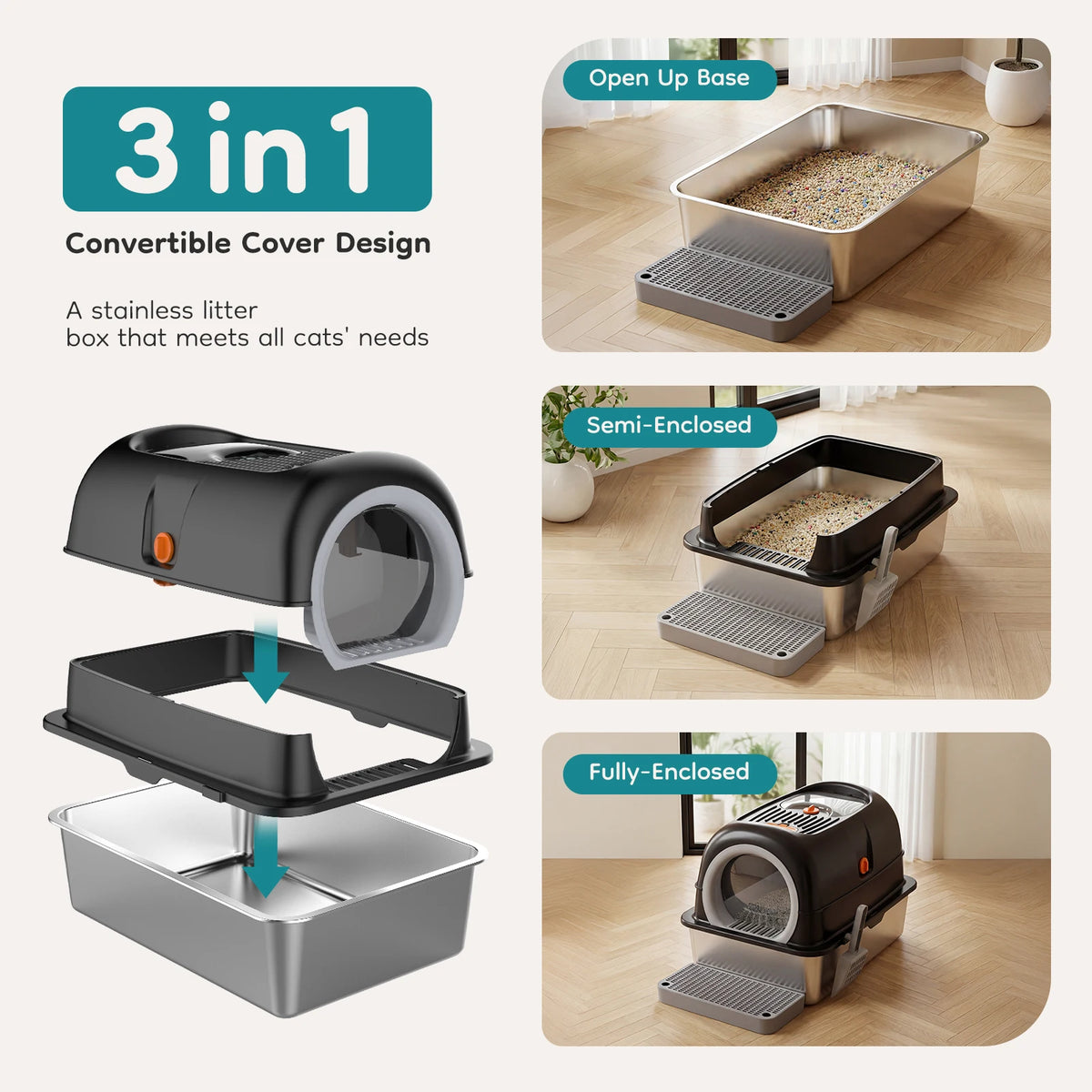 Premium Stainless Steel Fully Enclosed Cat Litter Box System