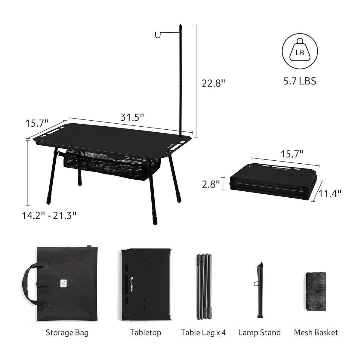 Naturehike H02 IGT Height Adjustable Camping Folding Table