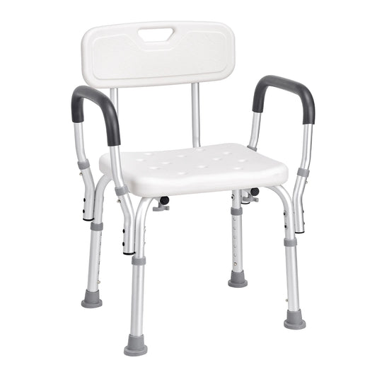 SucceBuy Shower Chair with Back Adjustable Height for Bathtub Non-slip Bathroom Bench Seat for Elderly Disabled 350 LBS Capacity