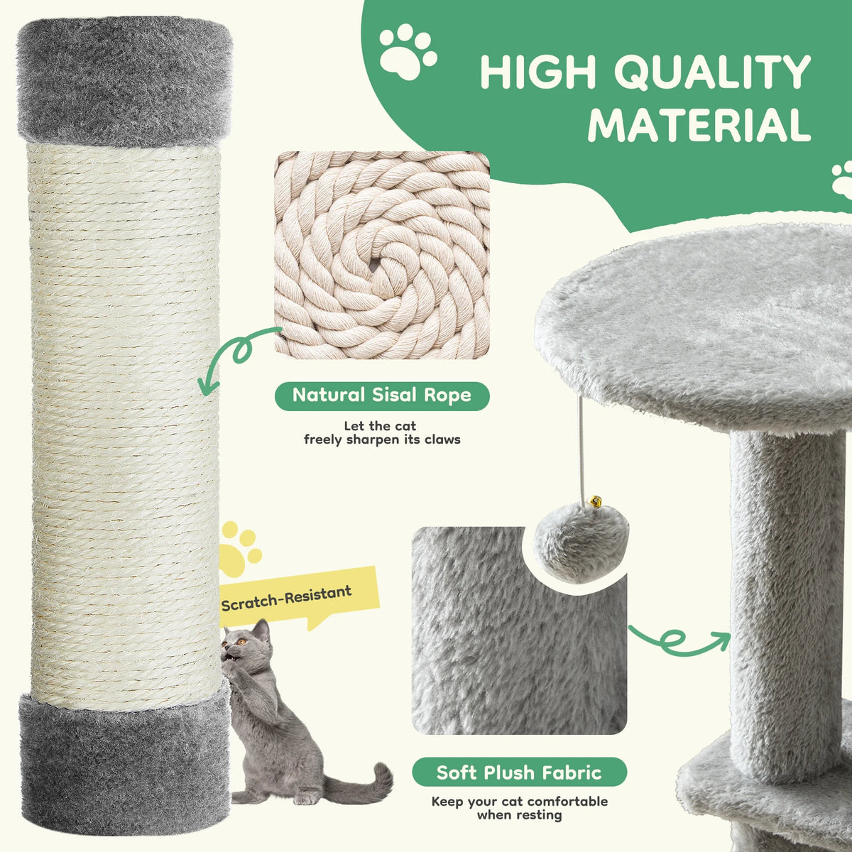 JHK Multifunctional Cat Tree With Natural Sisal Scratching Posts