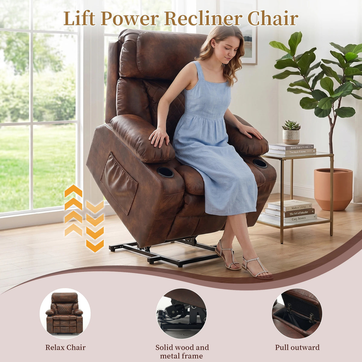 Redlife Oversized Dual Motor Power Lift Recliner for Elderly | Zero Gravity 25.6" Wide Seat, Massage ＆ Heat, Adjustable Headrest & Hidden Storage, Leathaire