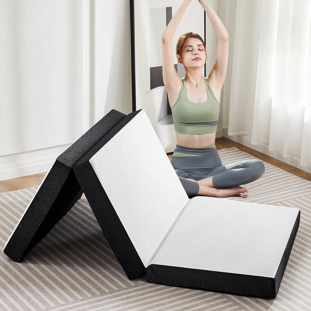 JHK Portable Tri Fold Memory Foam Mattress With Washable Cover