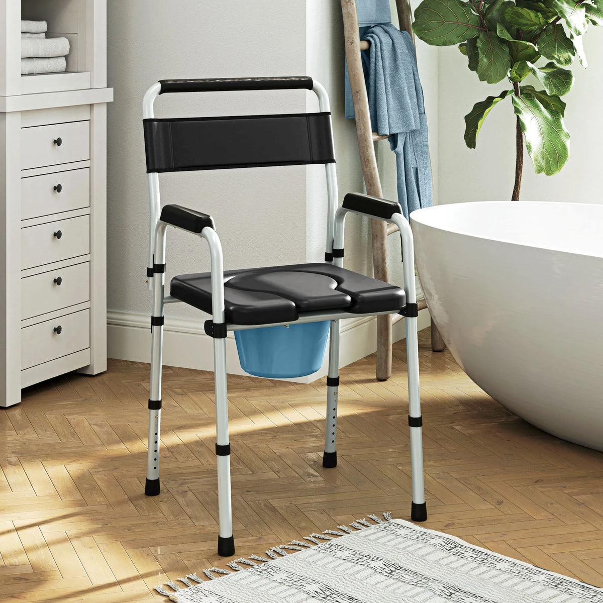 HOMCOM Adjustable Bedside Commode Shower Chair With Handles