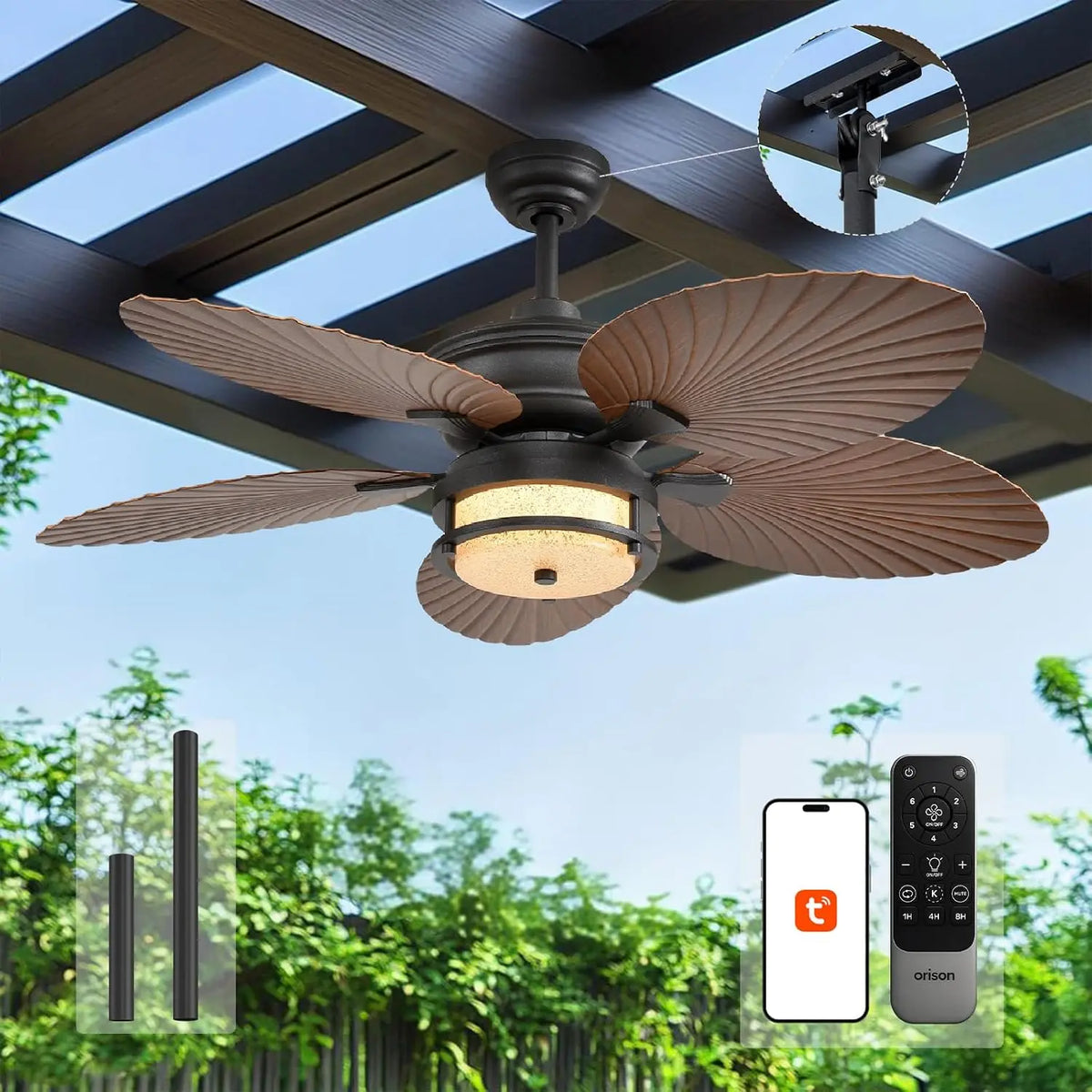 Orison Outdoor Ceiling Fan With Dimmable Led Lights And Remote