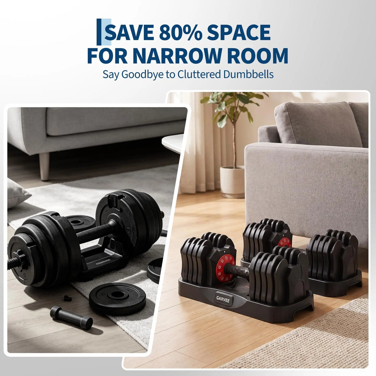 HiMISS Adjustable Dumbbell With Storage Tray For Home Strength Training