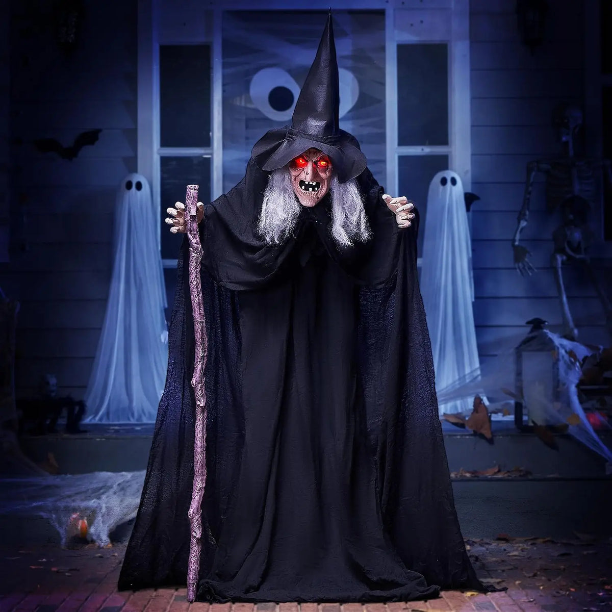Joyfy Animatronic Witch Halloween Outdoor Prop With Cane And Lights