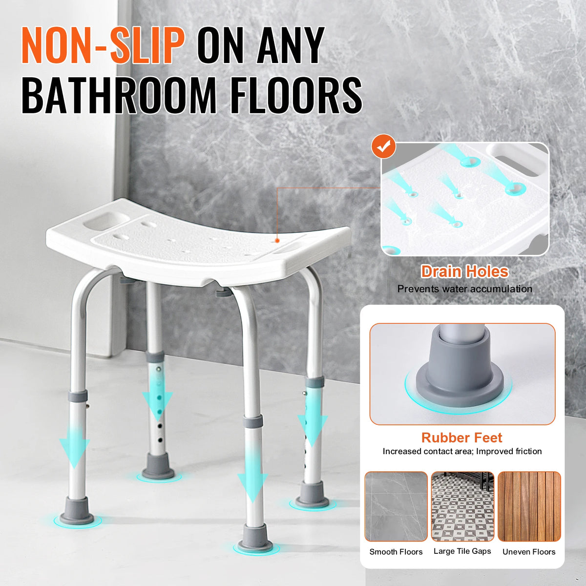 SucceBuy Adjustable Shower Chair With Built In Handles For Bathing