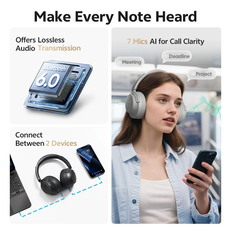QCY H3S Wireless Over-Ear Headphones Hi-Res LDAC Spatial Sound ANC