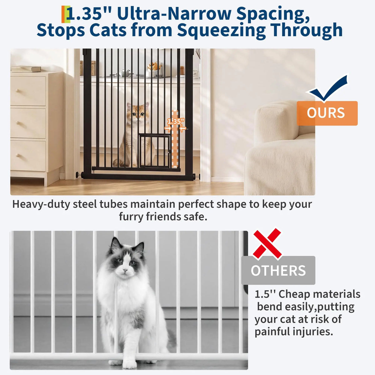 HiMiss Secure Extra Tall Adjustable Cat Gate With Door