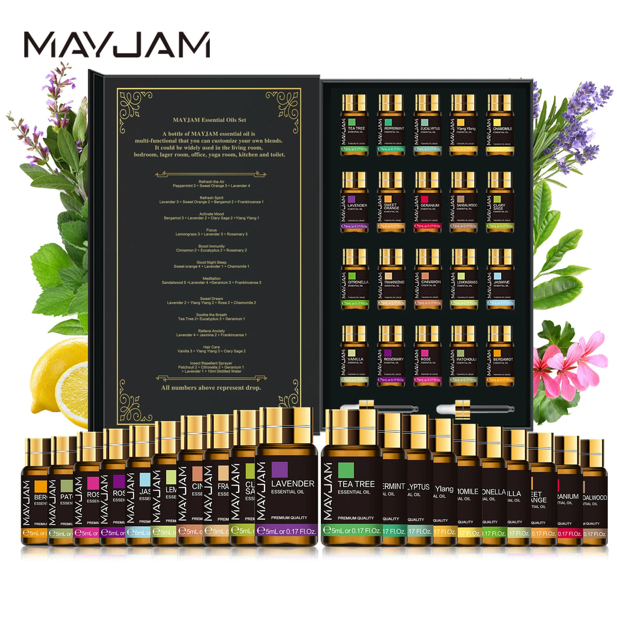 Mayjam 20 Bottles Essential Oil Set Lavender Jasmine Eucalyptus Vanilla