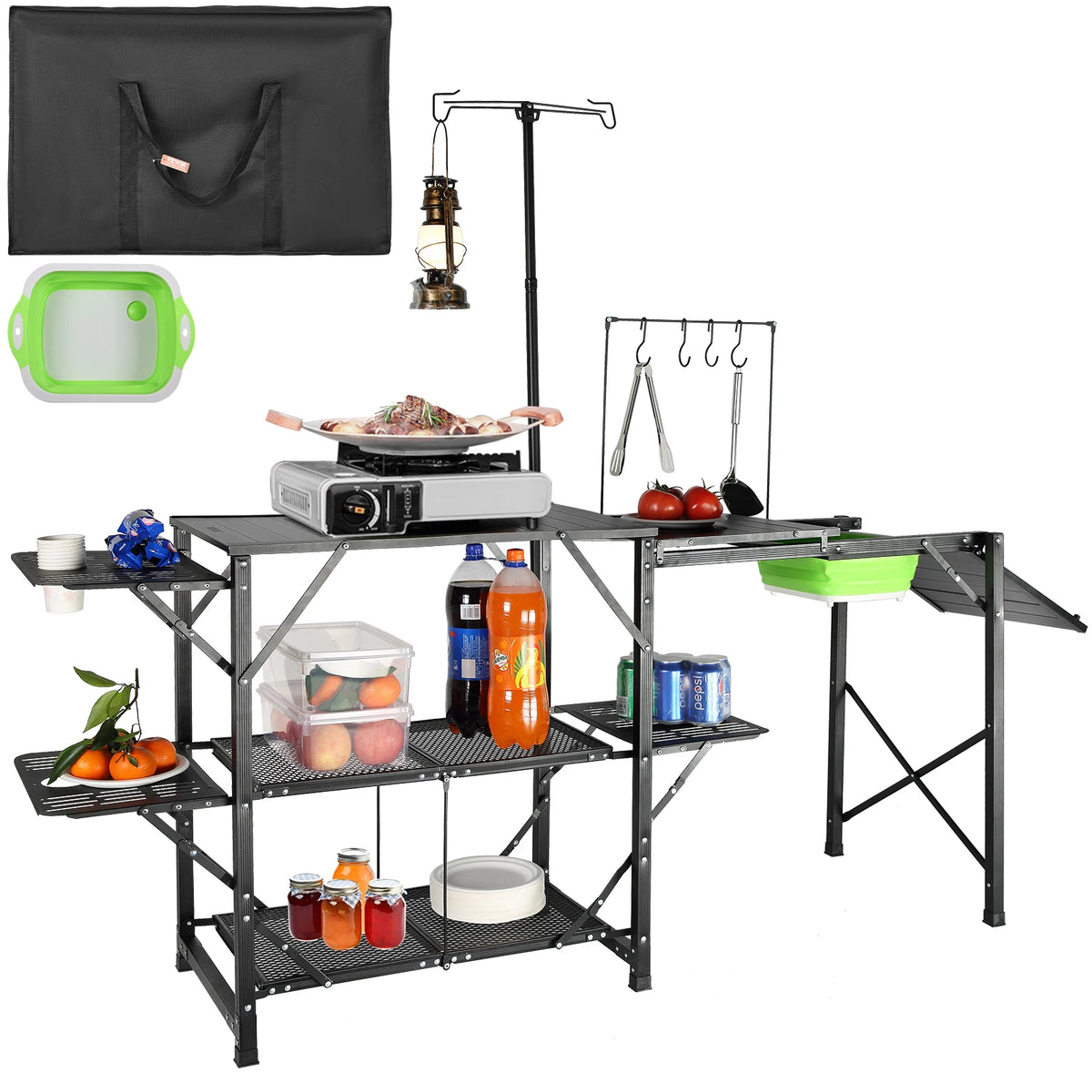 SucceBuy Portable Camping Kitchen Table With Sink For Outdoor Cooking