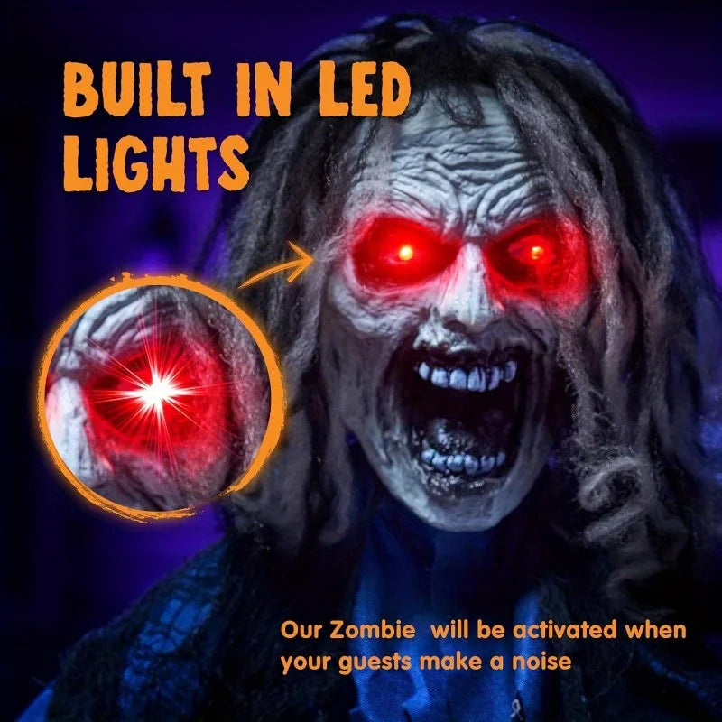 Joyfy Animatronic Standing Zombie Halloween Prop With Light And Sound