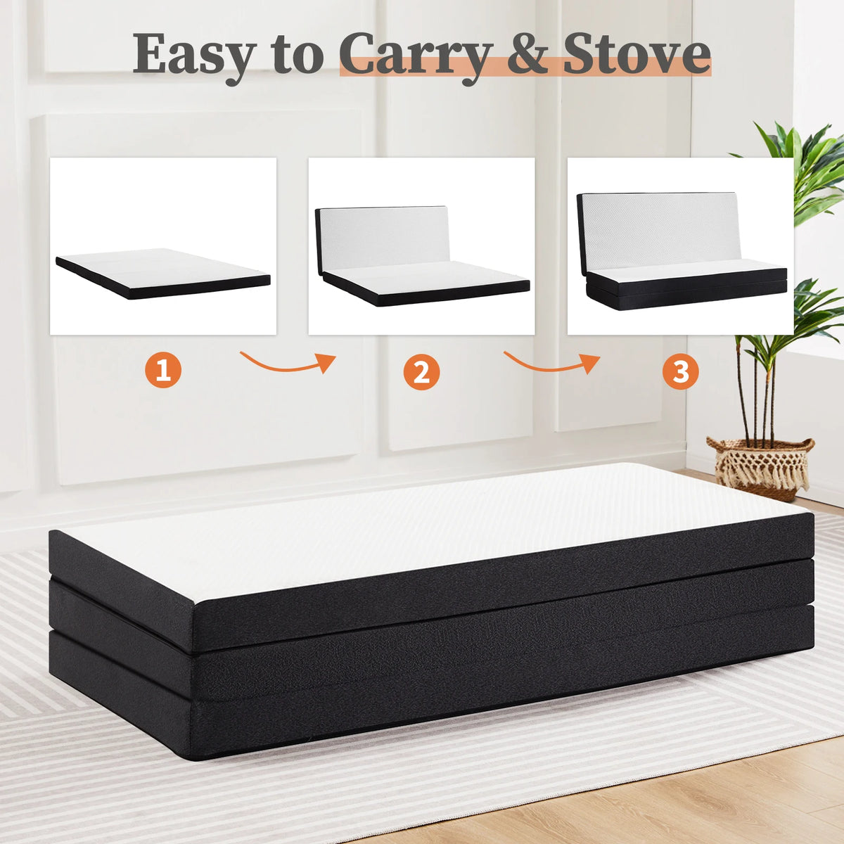 JHK Portable Tri Fold Memory Foam Mattress With Washable Cover