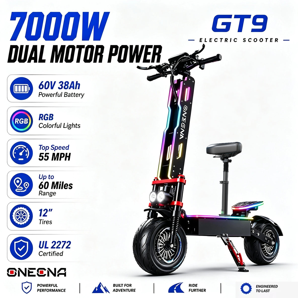 FENGQS GT9 Electric Scooter With Seat Dual Motor Foldable Commuter