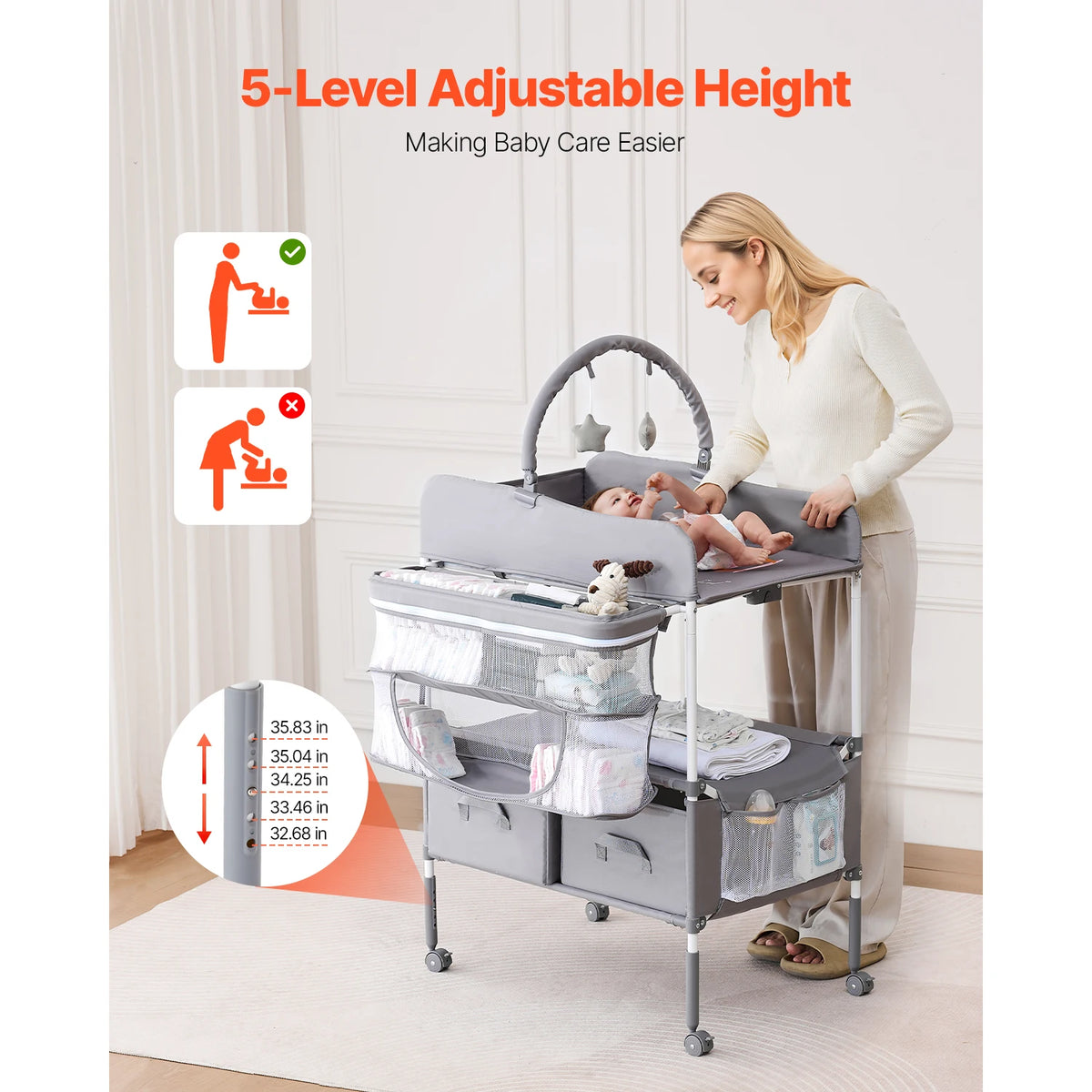 Succebuy Foldable Baby Changing Table With Adjustable Height Storage Drawers