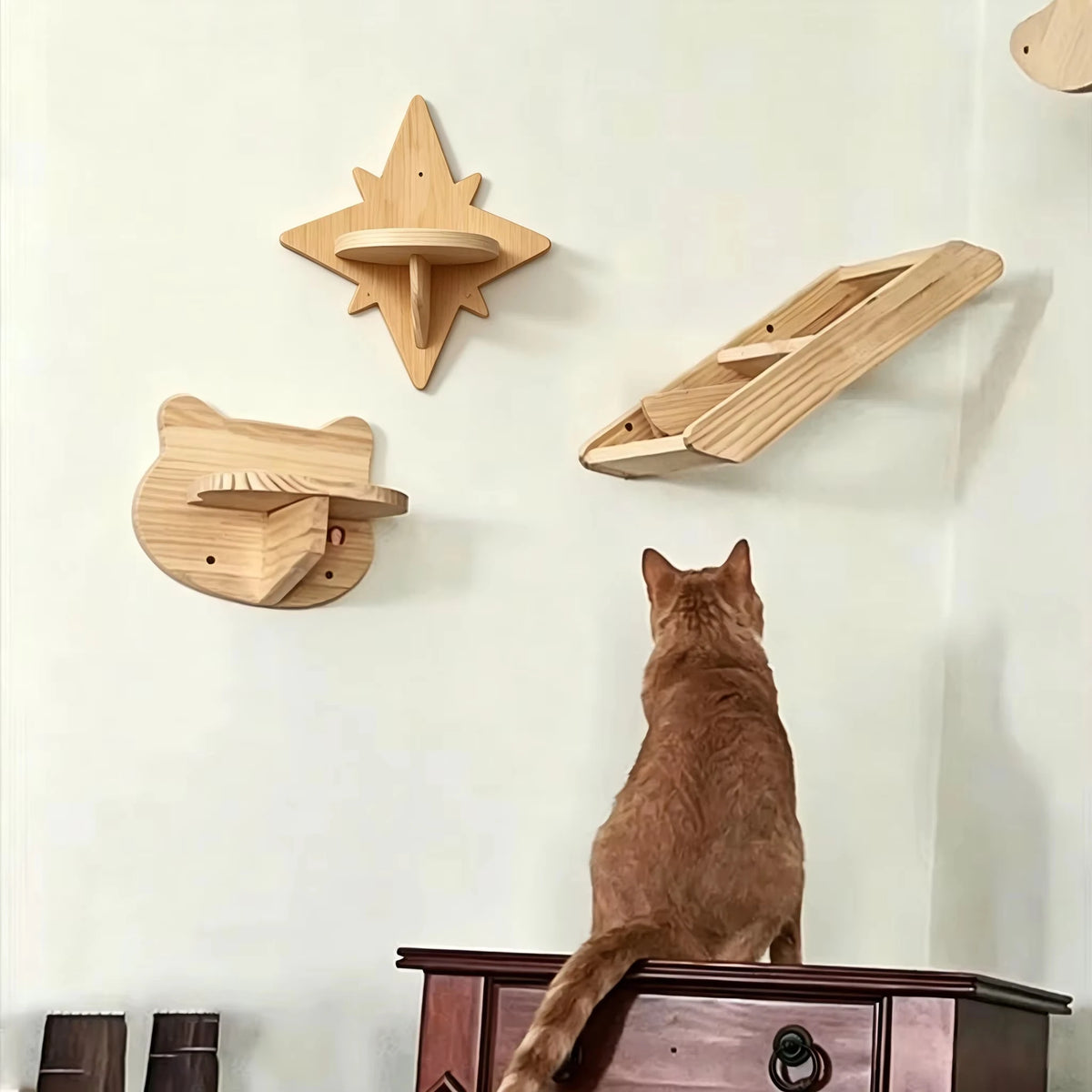 CWV Wall Mounted Cat Shelves Set Moon Hammock Star Perches