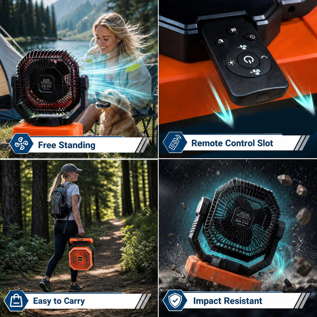 HiMiss Portable Camping Fan With Remote Timer And Five Speeds