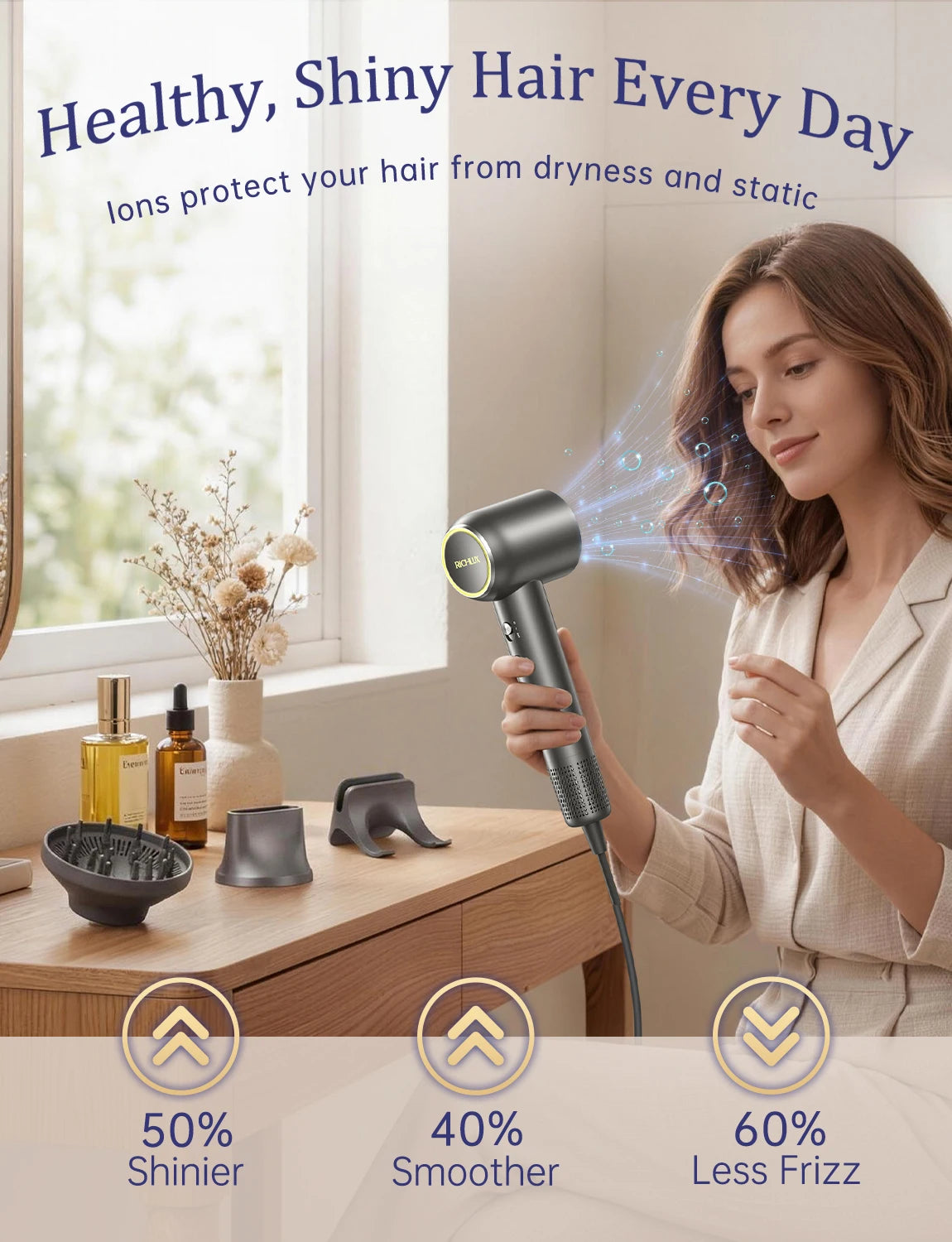 Wall Mounted Hair Dryer Magnetic Nozzles RGB 160000Rpm