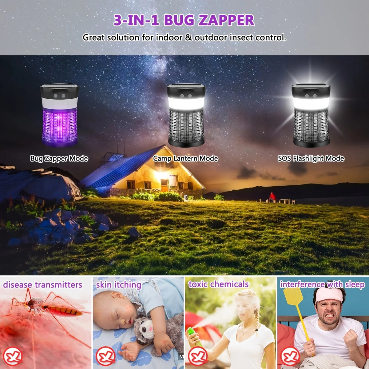 Solar Powered Mosquito Killer With UV And USB-C Charging
