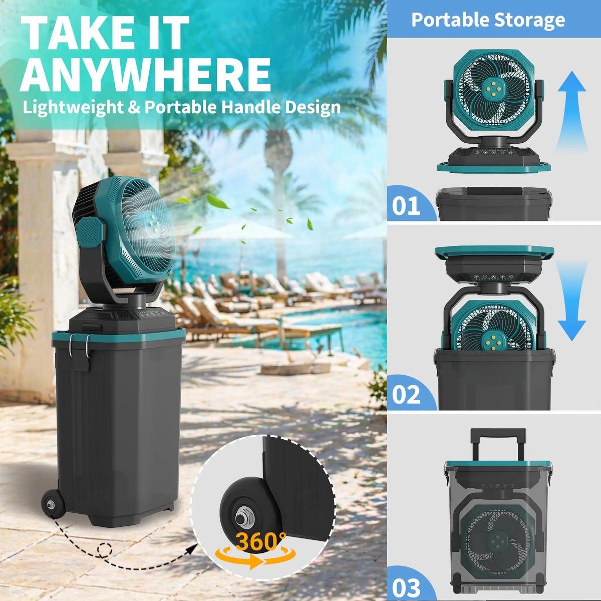 HiMISS Portable Misting Bucket Fan With Remote Oscillating Wheels