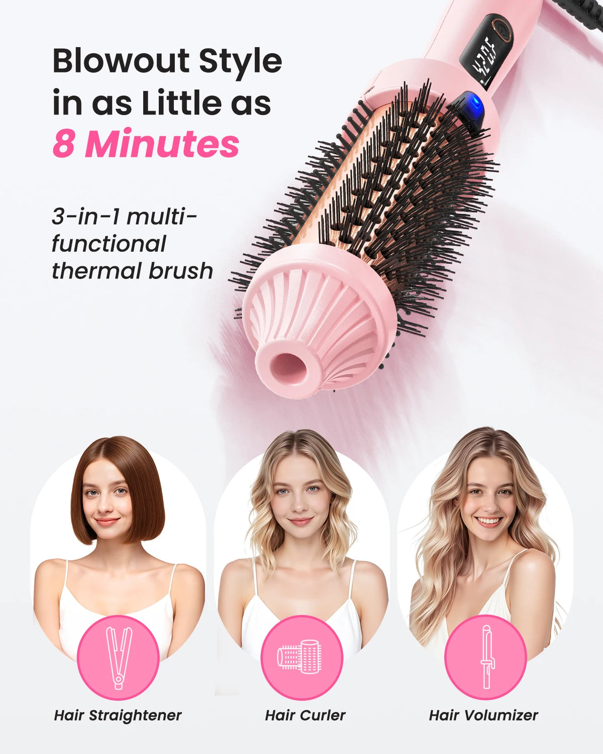 Bopcal Heated Curling Iron Brush Anti Scald Hair Styler