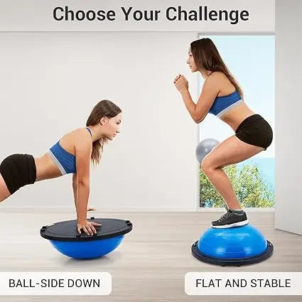 Half Exercise Ball With Non Slip Base And Resistance Bands