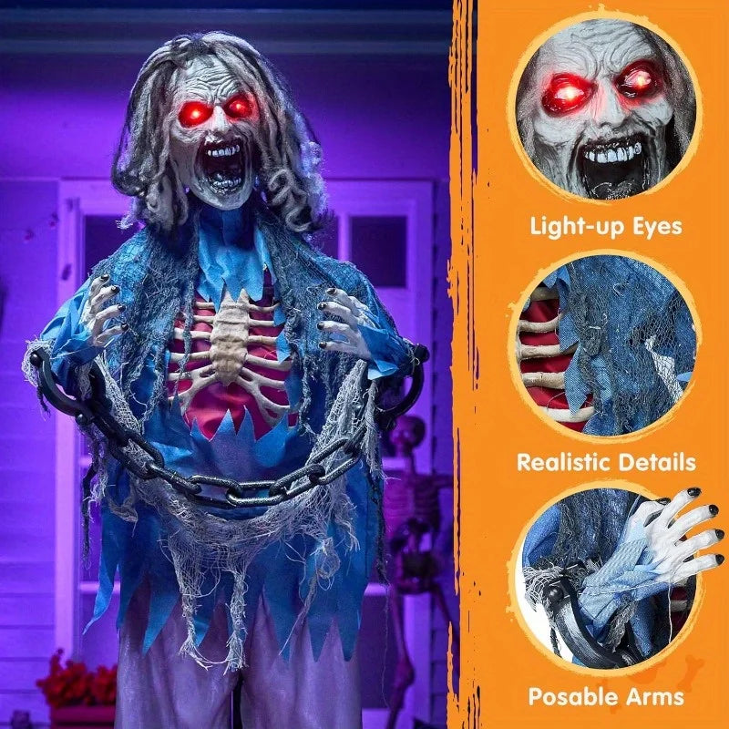 Joyfy Animatronic Standing Zombie Halloween Prop With Light And Sound