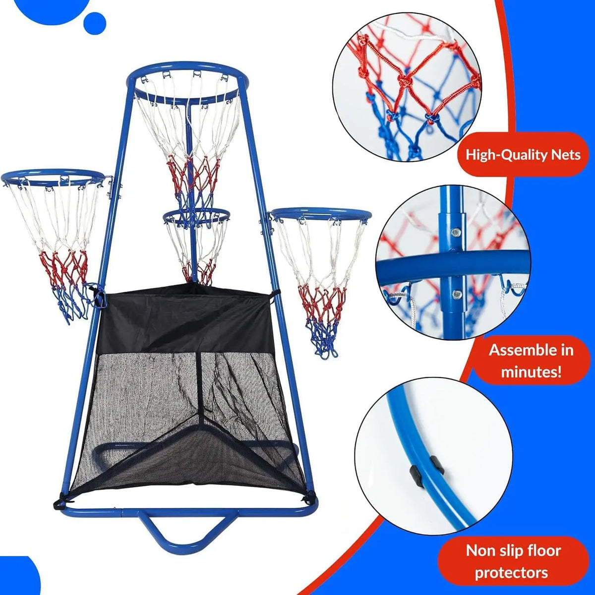4-Hoop Basketball Set for Ages 3+ – Toddler Indoor/Outdoor Basketball Goal with 4 Balls & Air Pump – Preschool Sports Playset for Backyard, Playground & Home