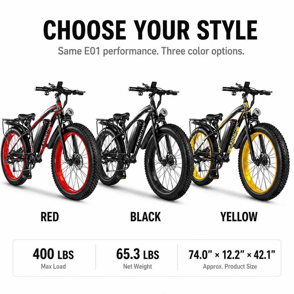 EOEOTWO Adult Fat Tire Electric Bike With 1000 Watt Motor