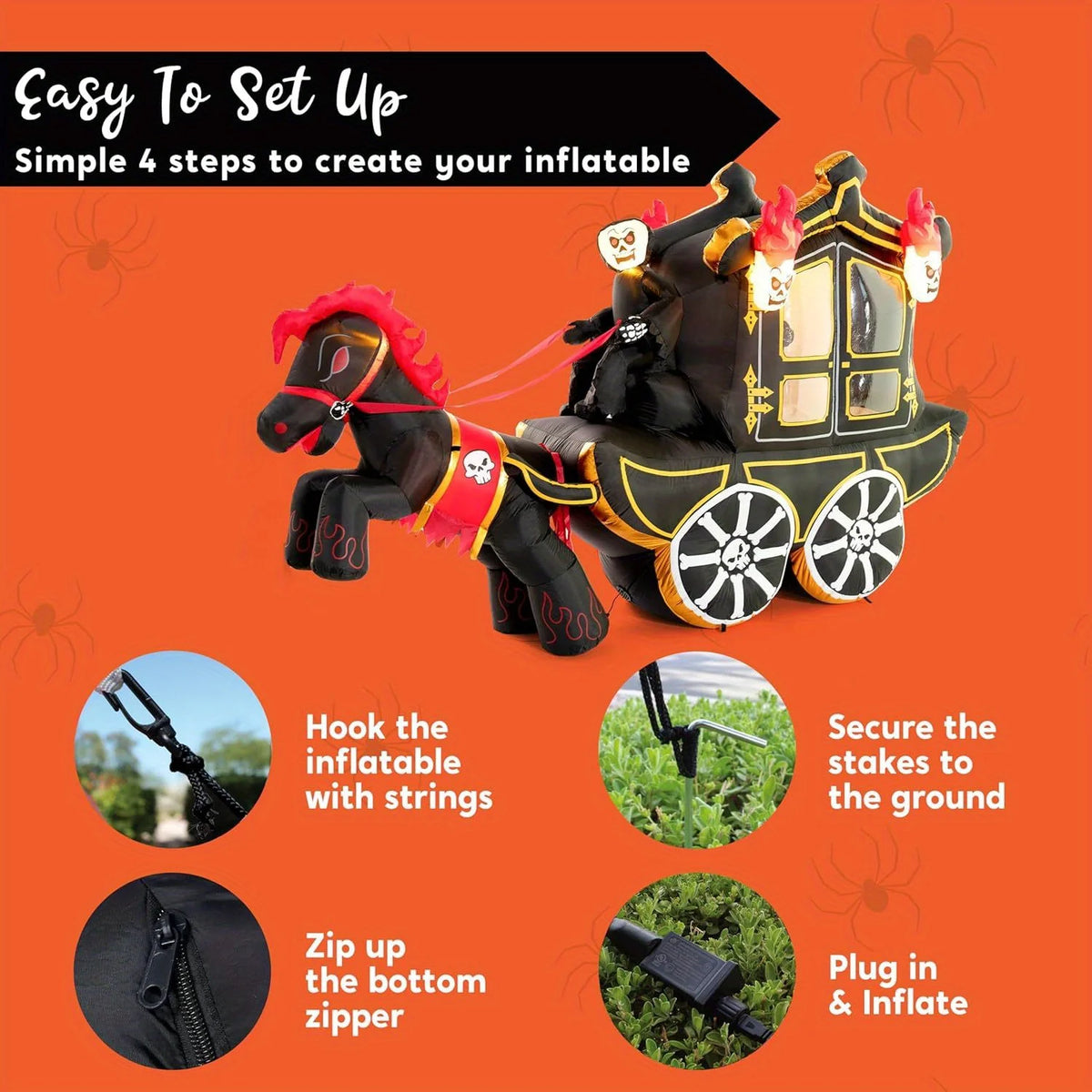 Joyfy Halloween Inflatable Carriage With Led Lights For Yard