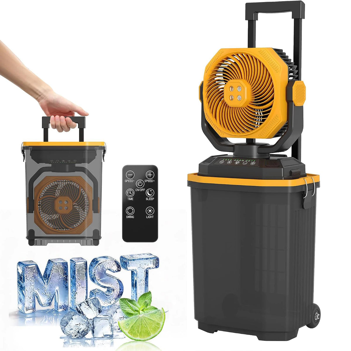 HiMISS Portable Misting Bucket Fan With Remote Oscillating Wheels