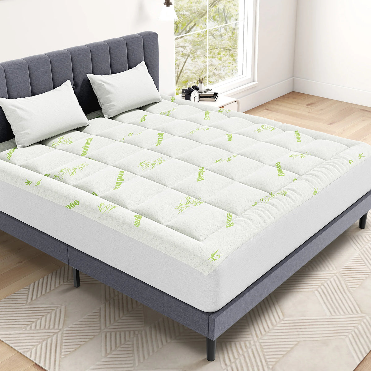 MCQ Premium Bamboo Viscose Mattress Topper With Cooling Pillow Top