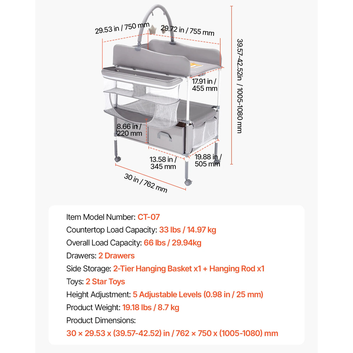 Succebuy Foldable Baby Changing Table With Adjustable Height Storage Drawers