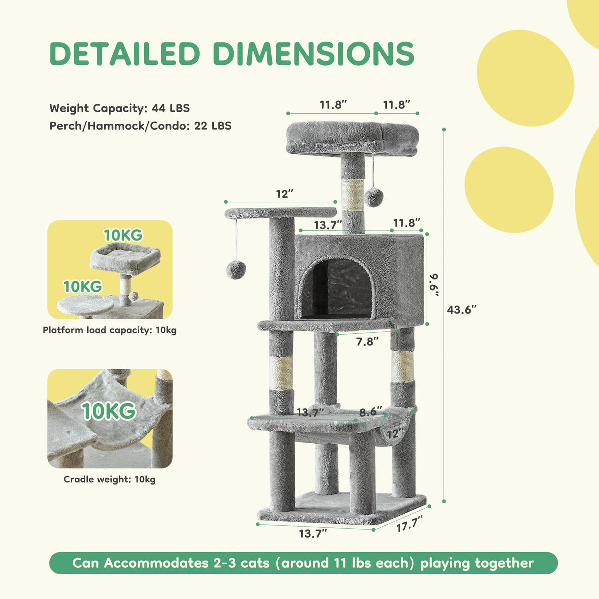JHK Multifunctional Cat Tree With Natural Sisal Scratching Posts