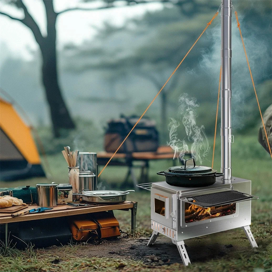 Portable Stainless Steel Wood Burning Tent Stove With Chimney Pipes