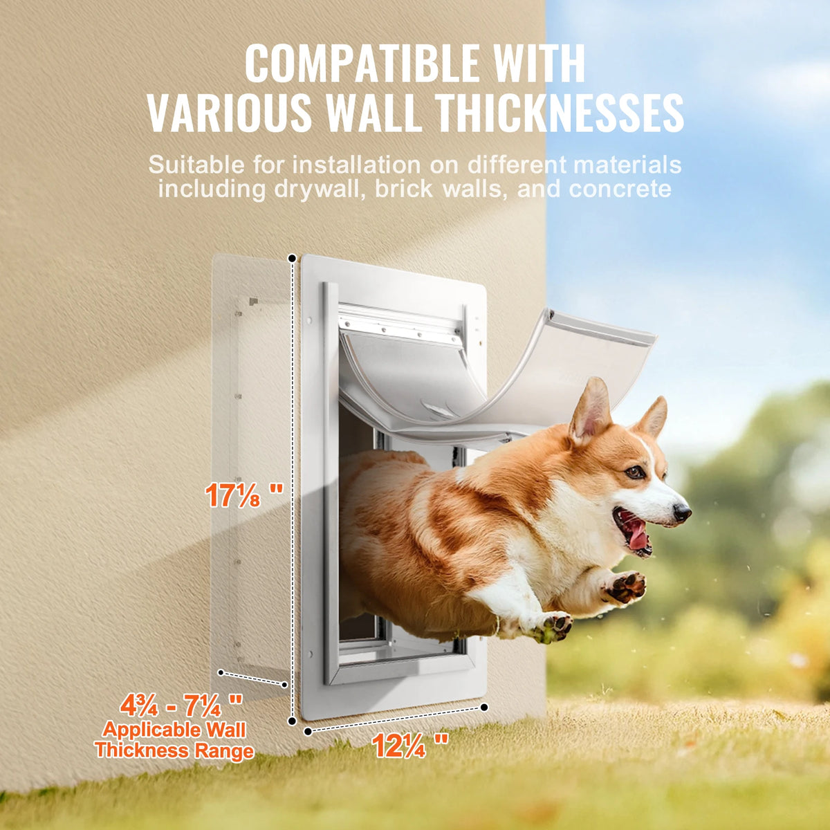 Weatherproof Metal Pet Door With Lock 3 Flap Wall Install