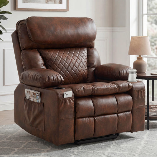 Redlife Oversized Dual Motor Power Lift Recliner for Elderly | Zero Gravity 25.6" Wide Seat, Massage ＆ Heat, Adjustable Headrest & Hidden Storage, Leathaire