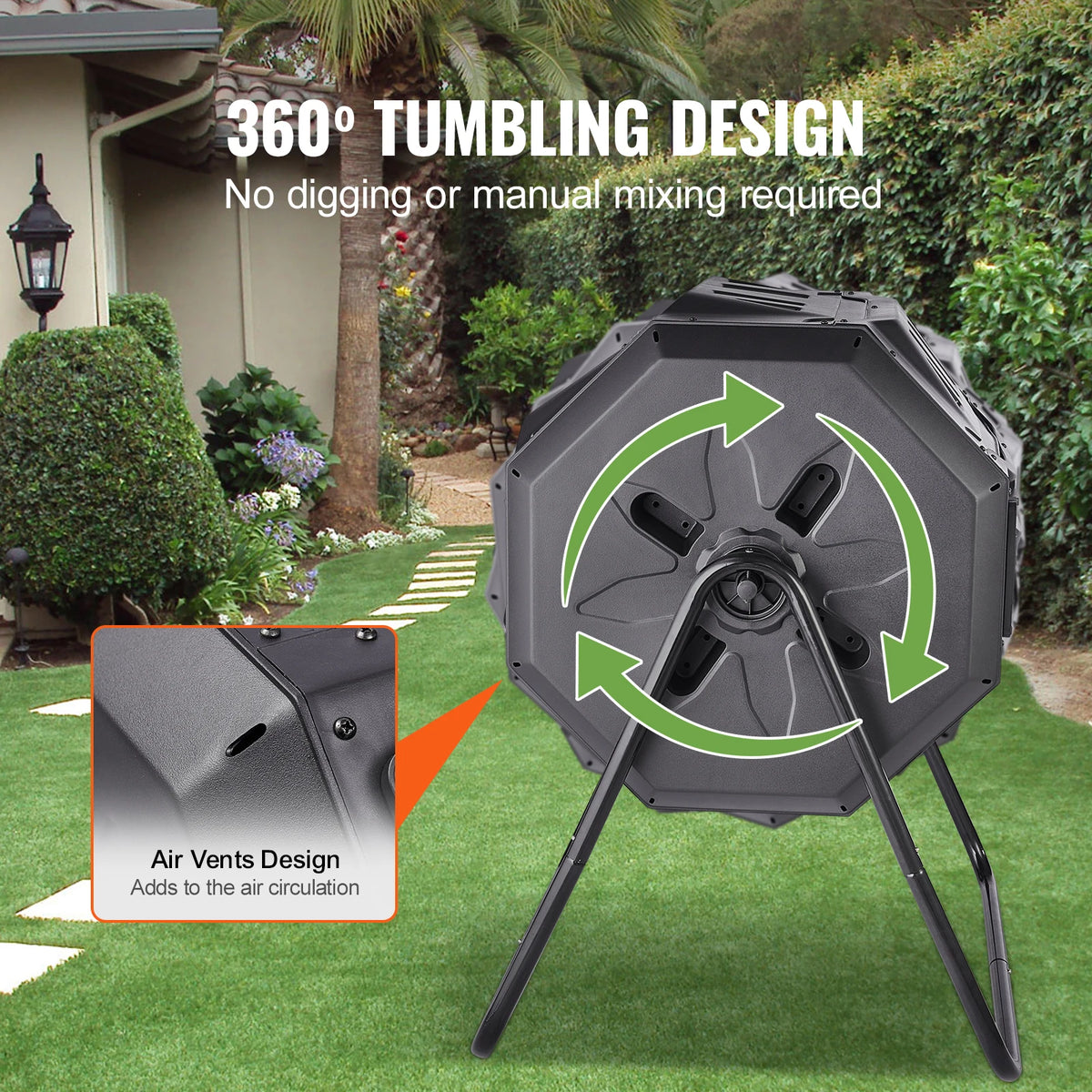 SucceBuy Dual Chamber Tumbling Composter Bin For Home Gardens