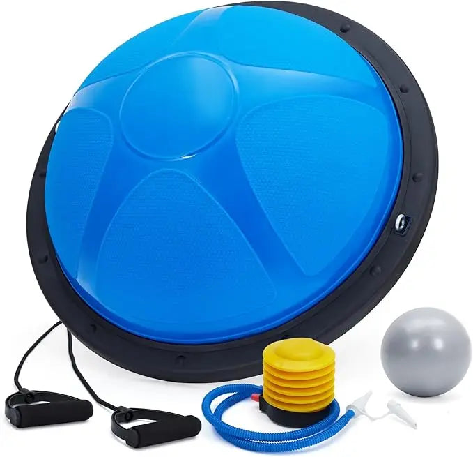 Half Exercise Ball With Non Slip Base And Resistance Bands