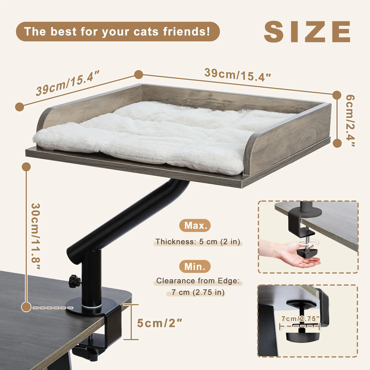 PAWZ Road Cat Desk Bed Adjustable Rotatable Plush Hammock