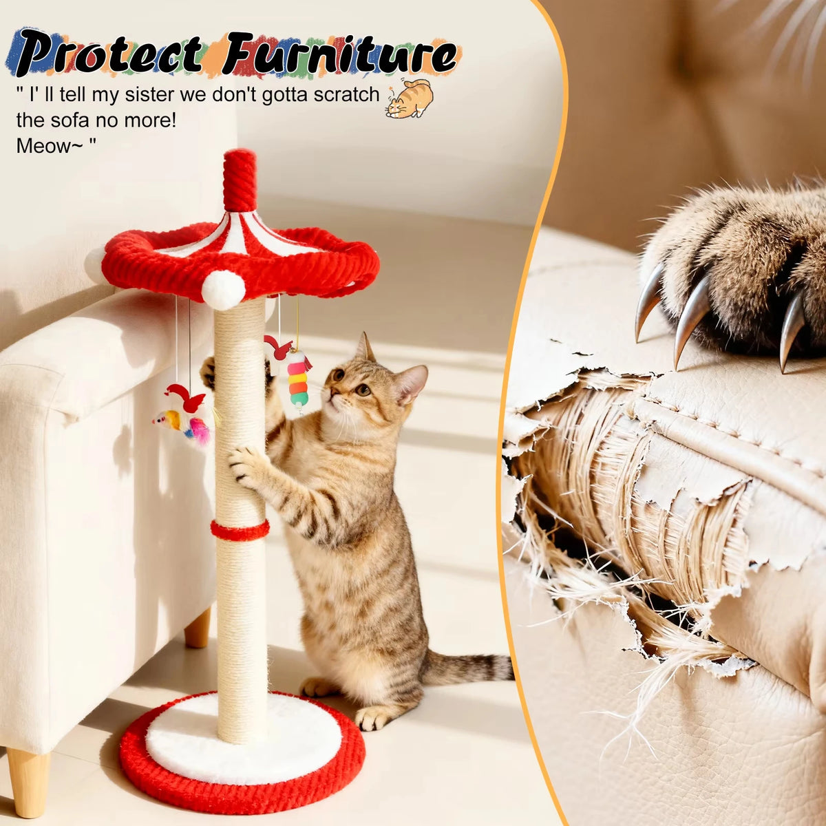 CWV Rotating Cat Scratching Post With Interactive Toys