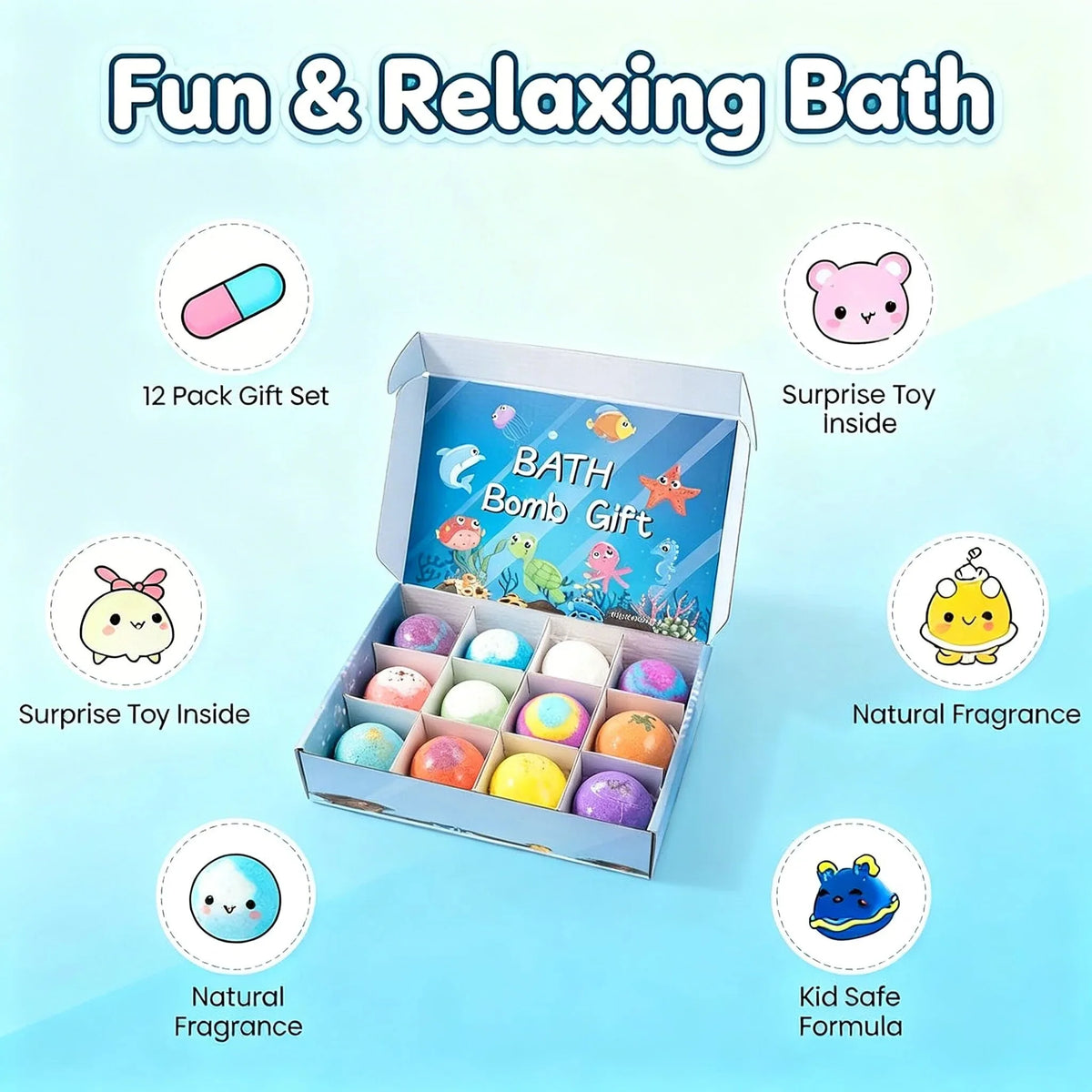 Premium Kids Bath Fizzy Balls With Surprise Toy Gift Set