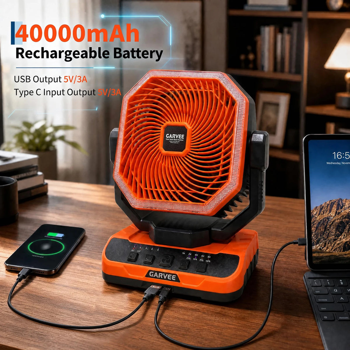 HiMiss Portable Camping Fan With Remote Timer And Five Speeds