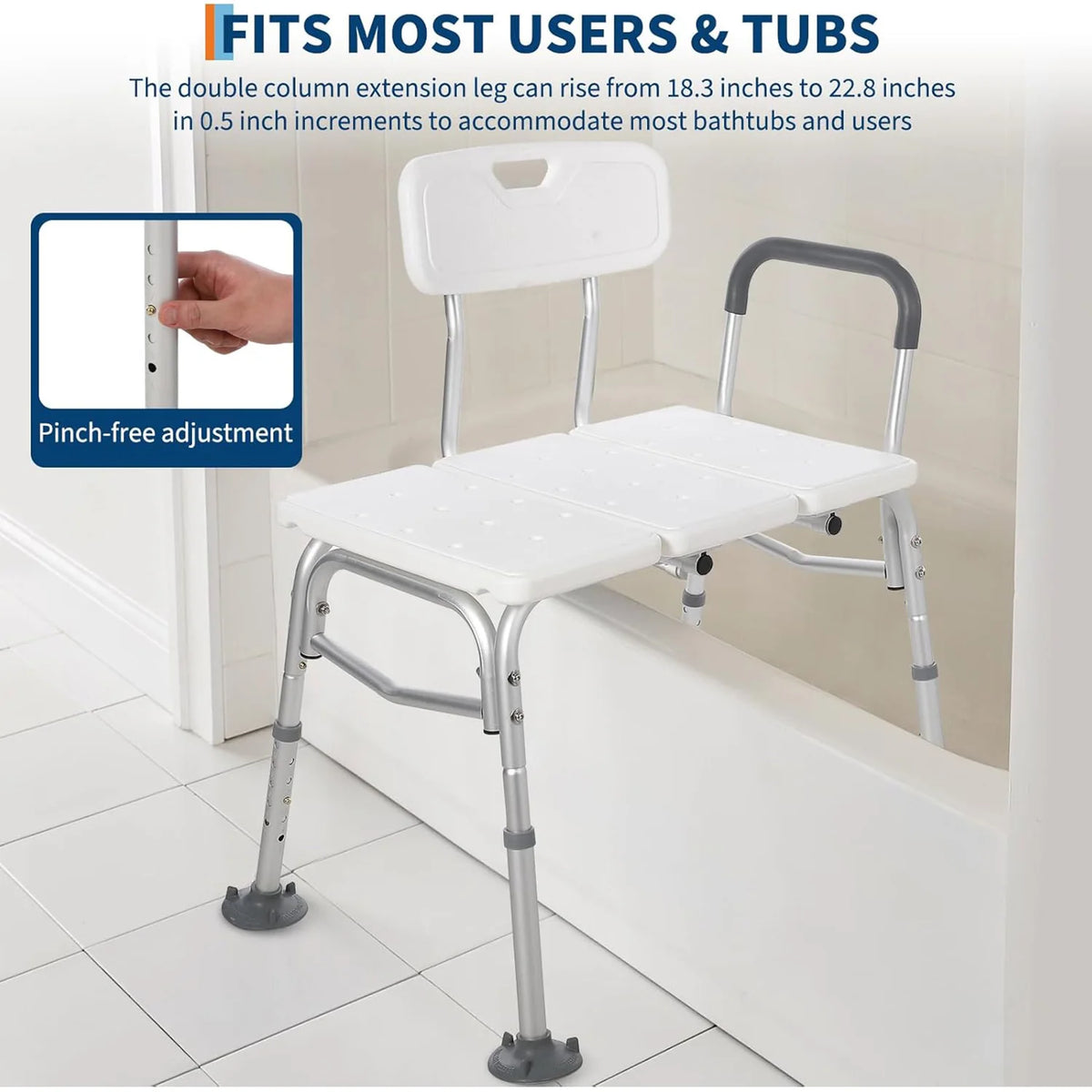 HiMISS Height Adjustable Shower Bench With Backrest For Bathtubs