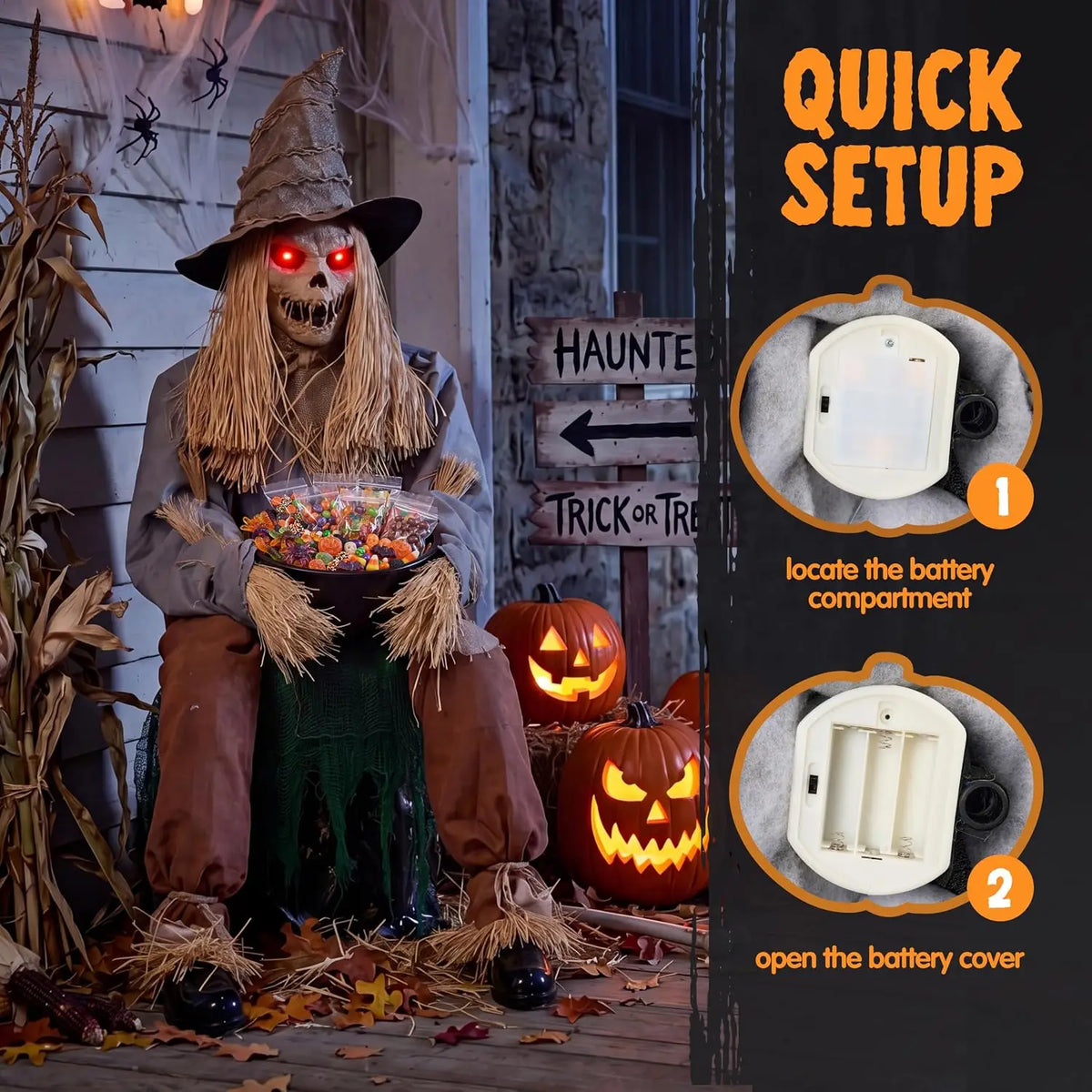 Joyfy Animatronic Sitting Scarecrow Sound Activated Jump Scare Halloween